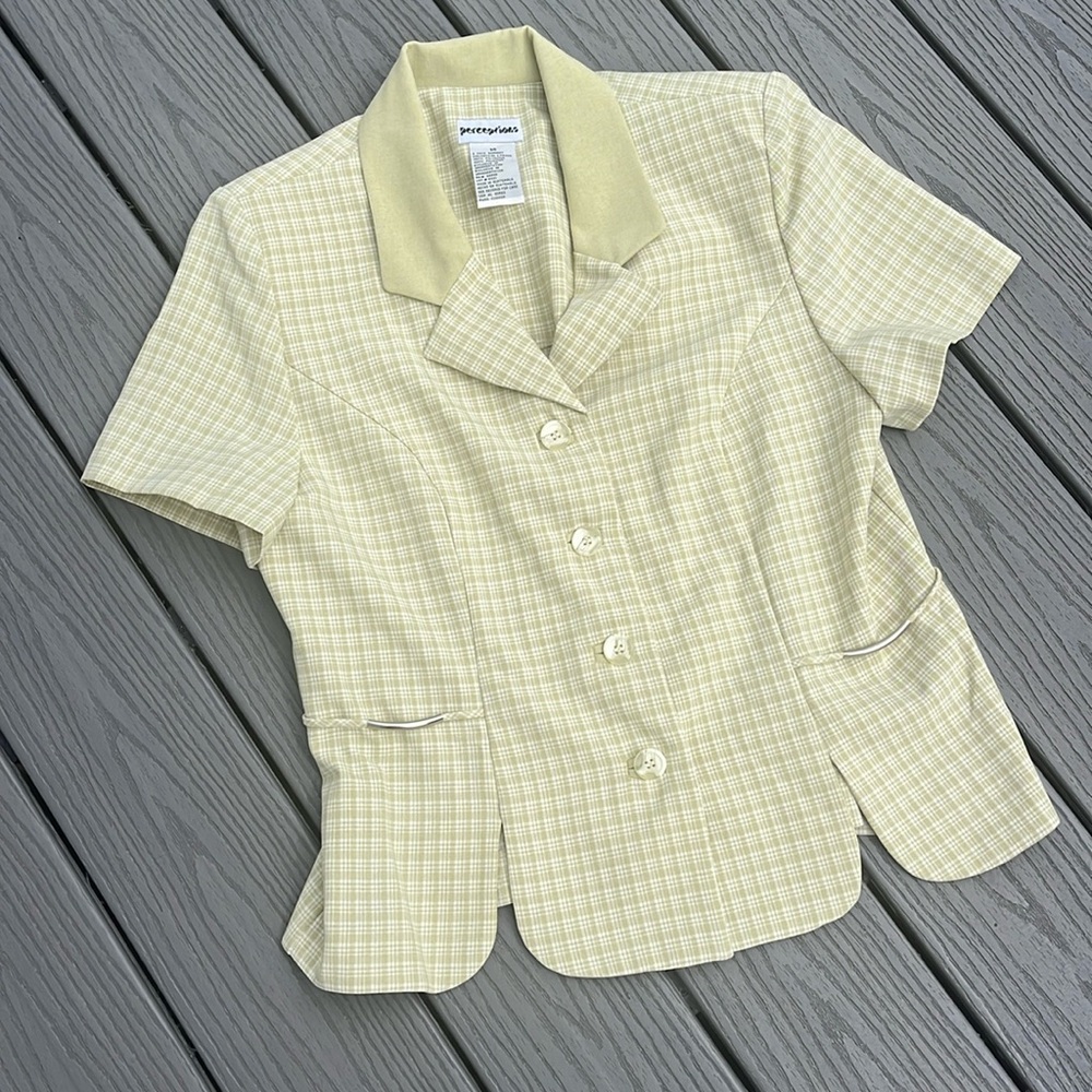 Light Green Plaid Short Sleeve Blazer